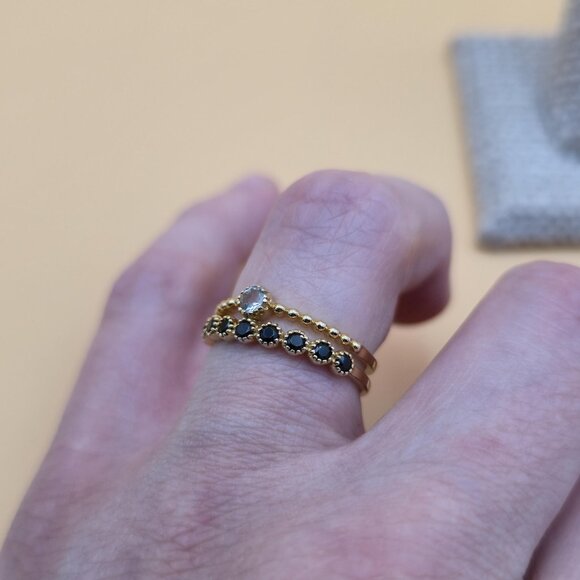 Size 7 Gold Over Sterling Silver Topaz With Onyx Gem Accents Ring A5471 - Picture 5 of 9